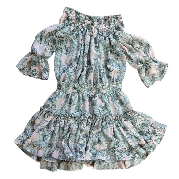 Misa Los Angeles Smocked Off The Shoulder Ruffle Floral Ruched Dress Womem’s XS - Picture 5 of 15